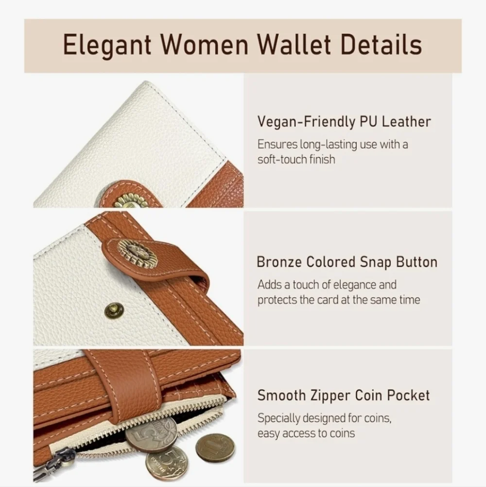 RFID-Blocking White and Brown Wallet